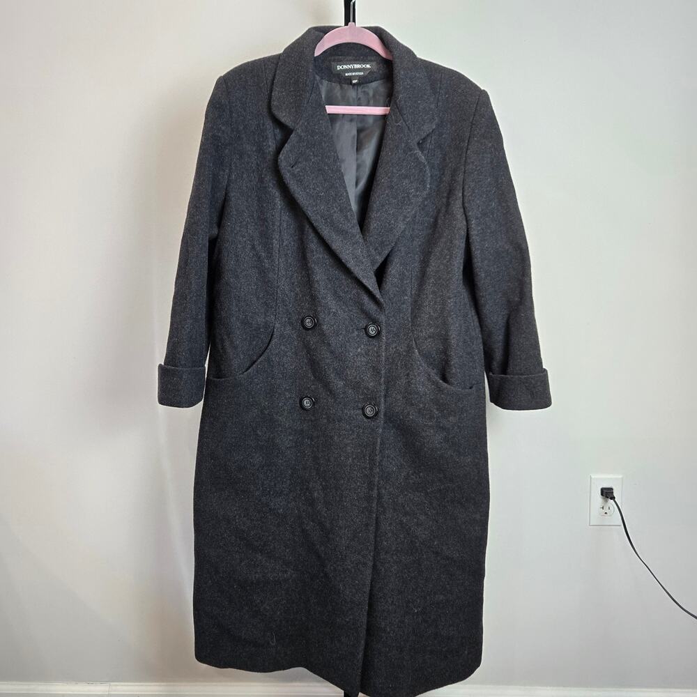 Vintage Donnybrook Women Grey 100% Wool Double Breasted Longline Coat 12P